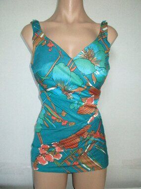 Vintage 60's Perfection Fit by Roxanne Button Strap 1-Pc Swimsuit Size 16/38 B
